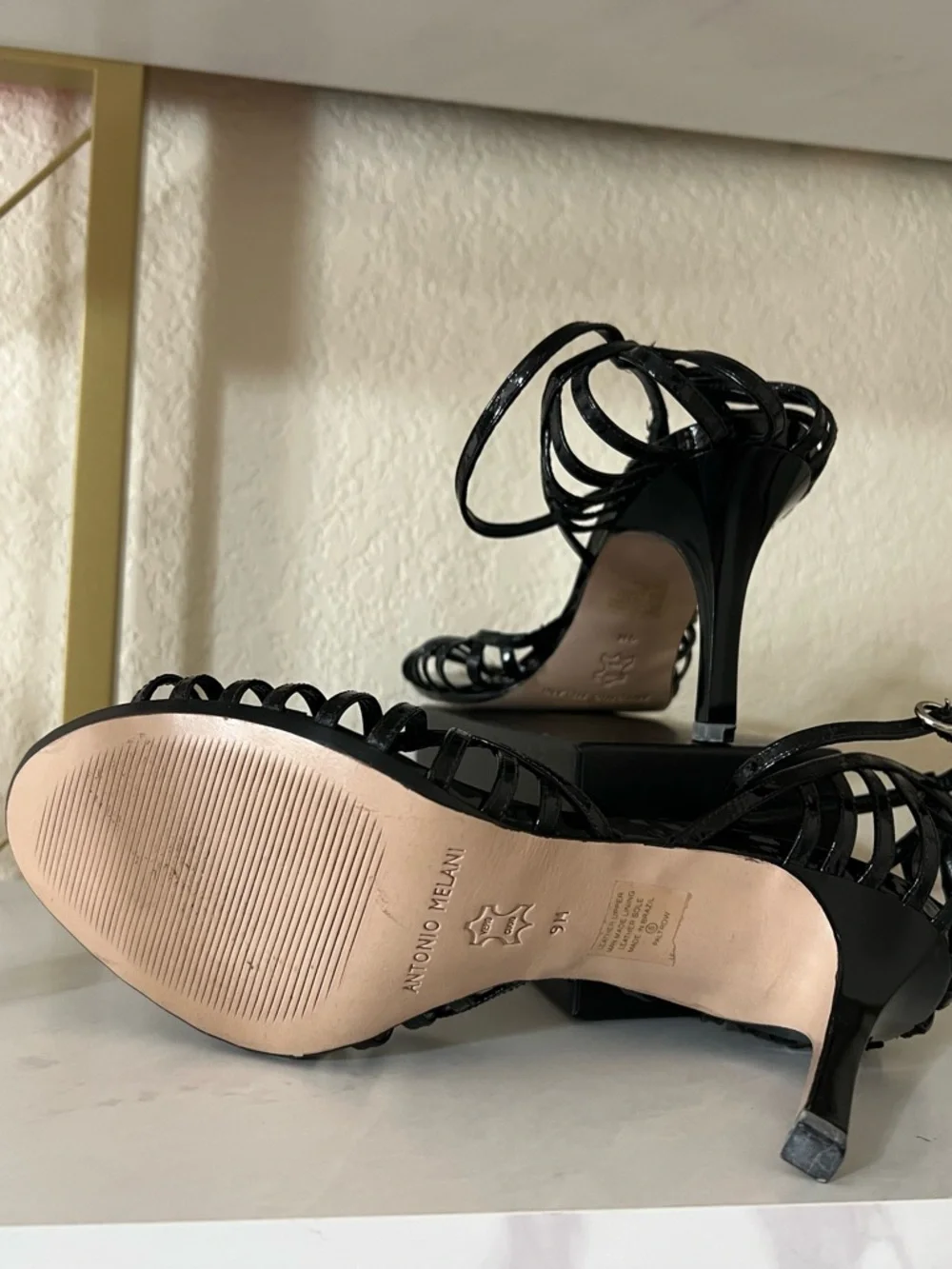 Antonio Melani Caged Patent Leather Strappy Heels - Picture 4 of 5